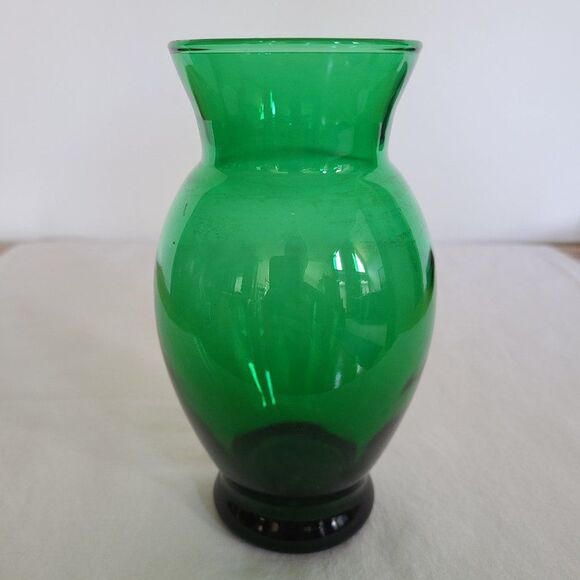 Vintage Anchor Hocking MCM Emerald Forest Green Coolidge Glass Anchor Glass Vase - Picture 7 of 12